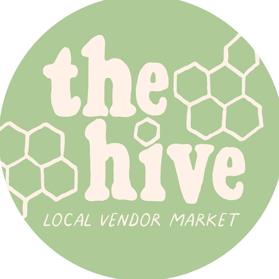 Logo of 'the hive' local vendor market with honeycomb design on a green background